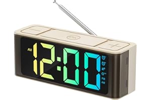 I·CODE Radio Alarm Clock, AM/FM Radio with Auto-on Timer, Dual Alarm, Snooze, Loud Alarm,Large RGB Display with Big Button,Outlet Powered for Bedroom