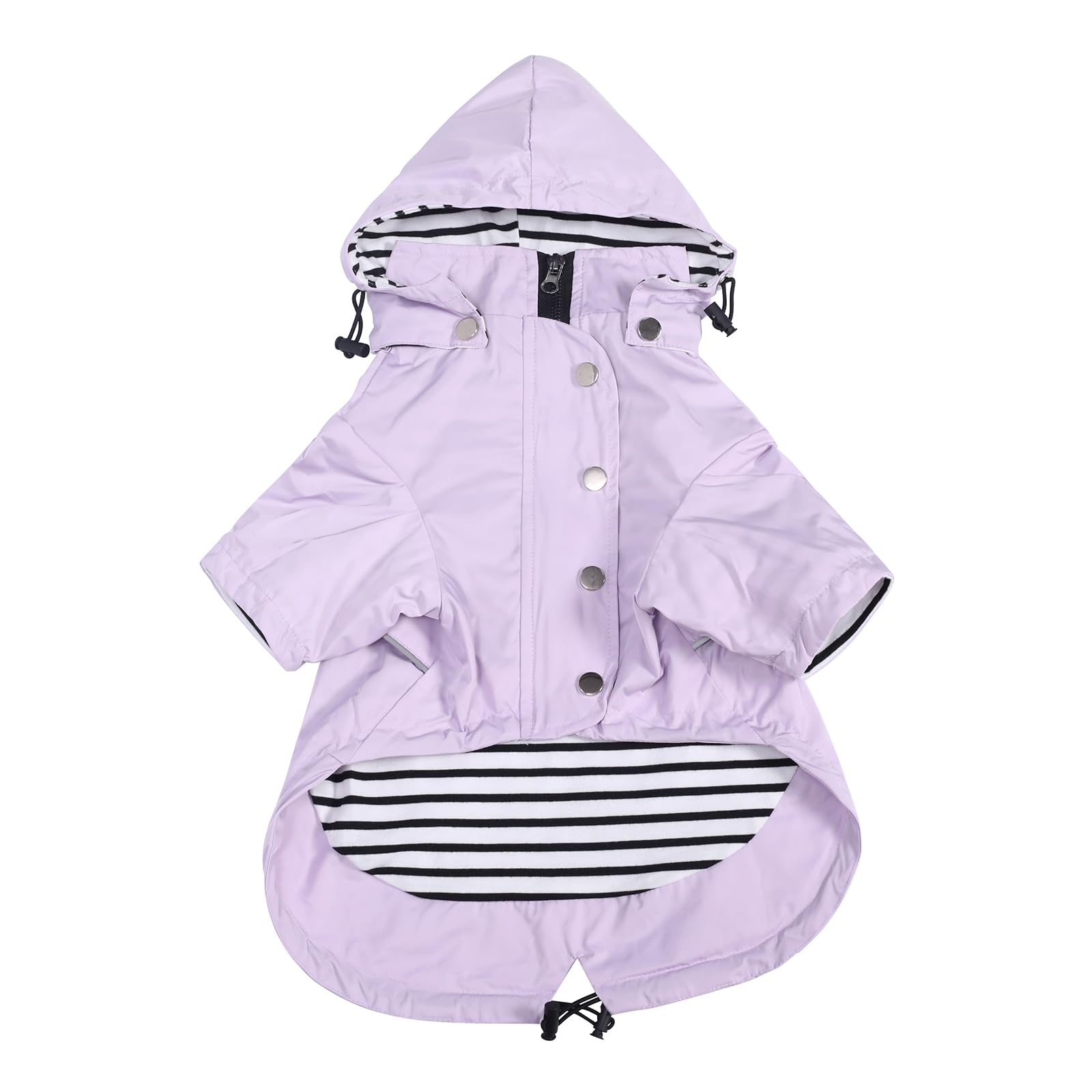 Photo 1 of *MINOR DAMAGE - USED*
Morezi Dog Zip Up Raincoat with Reflective Buttons, Rain/Water Resistant, Adjustable Drawstring, Removable Hood, Raincoats with Legs 8lbs to 80lbs Available - Purple - S