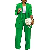 HuiSiFang Women's Business Casual Suits 2 Piece Dressy Blazer and Loose Straight Leg Pants Set