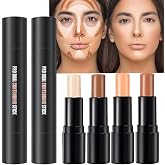 4 Colors Face Highlight and Contour Cream Sticks Kit,Primer Corrector,1#,3# | Primer Face Highlighter, Contouring for Beginners, Highlight and Contour Kit, Cream Concealer Makeup Blur Stick