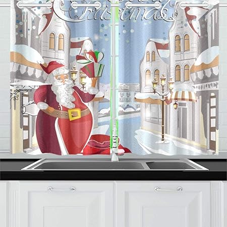 Camera Cafe Regali Di Natale.Jincaii Borsa Di Babbo Natale Regali Completi Tende Della Cucina Della Citta Tende Della Finestra Per Caffe Bagno Lavanderia Soggiorno Camera Da Letto 26 X 39 Pollici 2 Pezzi Amazon It Casa E Cucina