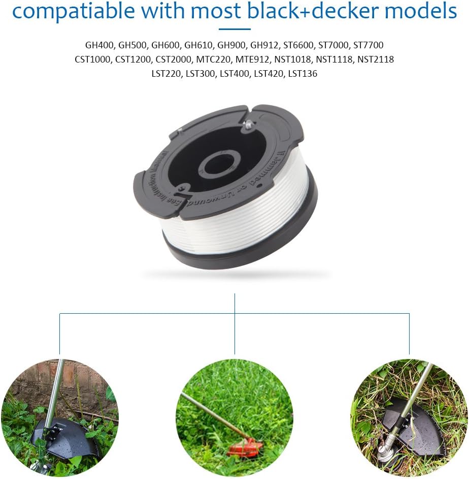 Wolfish Weed Eater Spool 6 + 1 Pack 30ft 0.065" Line String Trimmer Replacement Spool for Black+Decker AF-100 String Trimmers, (6 Replacement Spool, 1 Trimmer Cap, 1 Pack Spring) : Garden & Outdoor