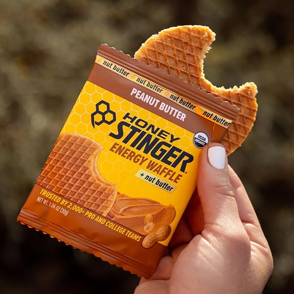 HONEY STINGER ORGANIC PEANUT BUTTER WAFFLE, ENERGY STROOPWAFEL FOR EXERCISE, ENDURANCE AND PERFORMANCE, SPORTS NUTRITION FOR HOME & GYM, PRE & DURING WORKOUT, 16.96 OUNCES (PACK OF 16)