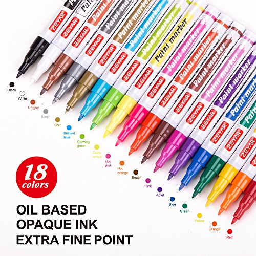 ZEYAR Paint Pens, Expert of Rock Painting, Oil-Based, Extra Fine Point,18 Colors,Water and Fade Resistant,Odorless,Xylene Free, Metal Penholder, Professional Paint Marker Manufacturer