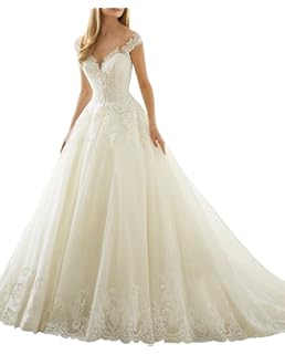 XUYUDITA Scoop Cuello de Hombro de Encaje Vintage A-Line Vestidos de Novia de la Boda