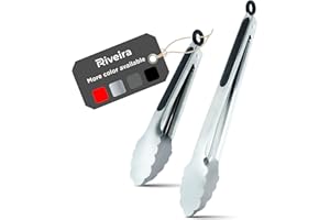 Riveira Stainless Steel Tongs for Cooking 9 and 12 inch | Non-Stick Kitchen Grill Tongs | BBQ Tongs for Grill | 550°F High Heat-Resistant | 304 Stainless Steel