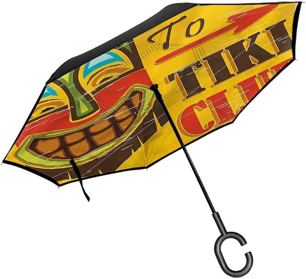 ScottDecor Tiki Bar Inverted Umbrella Way to Tiki Club Double Layer Inside Out