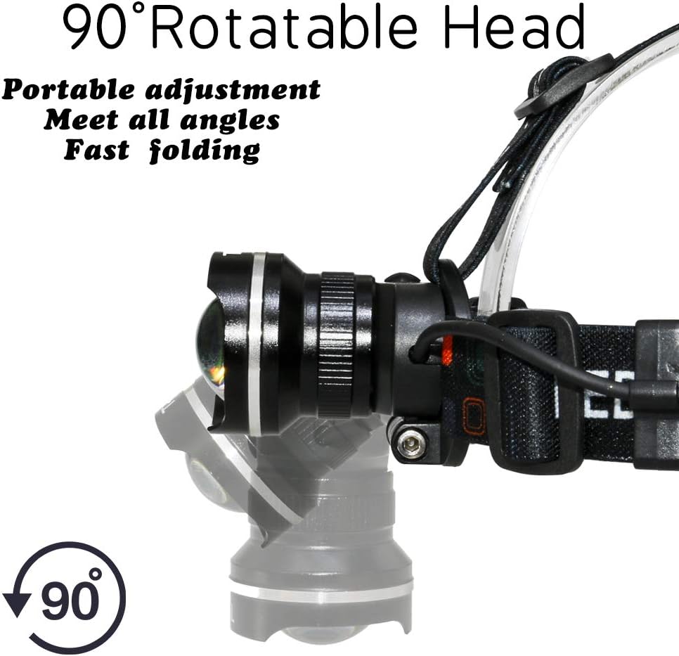 LIGHTESS LED Head Lamps Waterproof Focus XM-T6 Rechargeable Headlamps Flashlight for Camping Running Hiking, SQ1 - - 