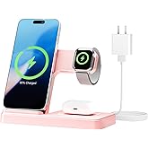 Wireless Charging Station for Apple Devices: 3 in 1 Foldable Qi Compact Case-Friendly Charger Stand for iPhone 17-12 & Apple Watch & AirPods Charging Dock for Travel Home Office Desk Nightstand (Pink)