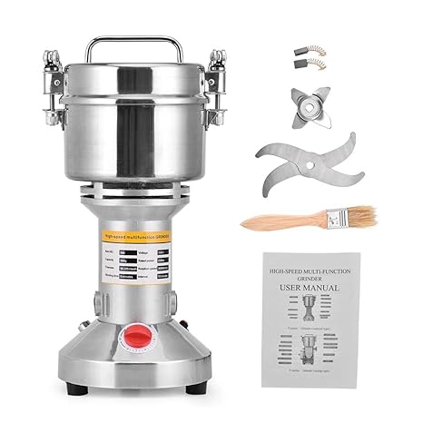 HUKOER Tragbare Getreidemühle 220 V Herb Grain Spice Getreidemühle Mühle Mehl Pulver Maschine, 3 Klingen Timing Schleifmaschi