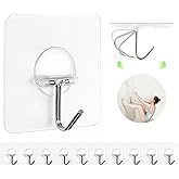 Adhesive Wall Hooks No Drill Clear Heavy Duty, 13LB Sticky 12 Pack | Waterproof Transparent Sticky Hooks for Hanging, 13lbs Max Load No Damage,Ideal for Towel,Coat,Bathroom,Kitchen,Home