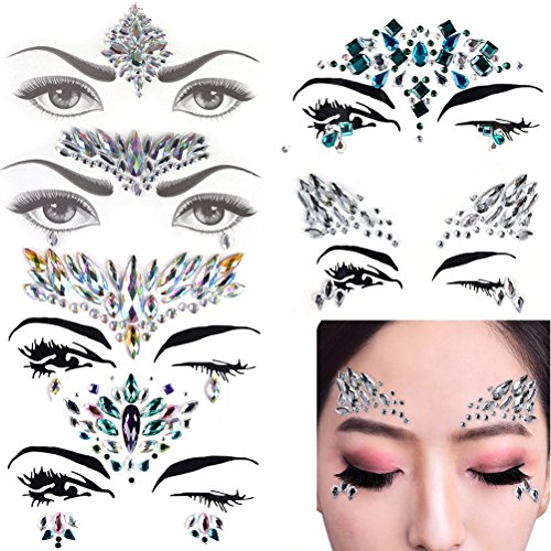 6 Sets Mermaid Face Gems Festival Jewels Crystals Bindi Rainbow Tears Rhinestone Tattoo Face Rocks by PIAOPIAONIU