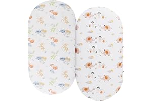KNLPRUHK Bassinet Sheets Compatible with Graco Pack ‘n-Play Dome LX Bassinet (not Playard), 2 Pack, 100% Jersey Knit Cotton 190GSM, Ultra Soft Breathable, Fox Deer and Elephant