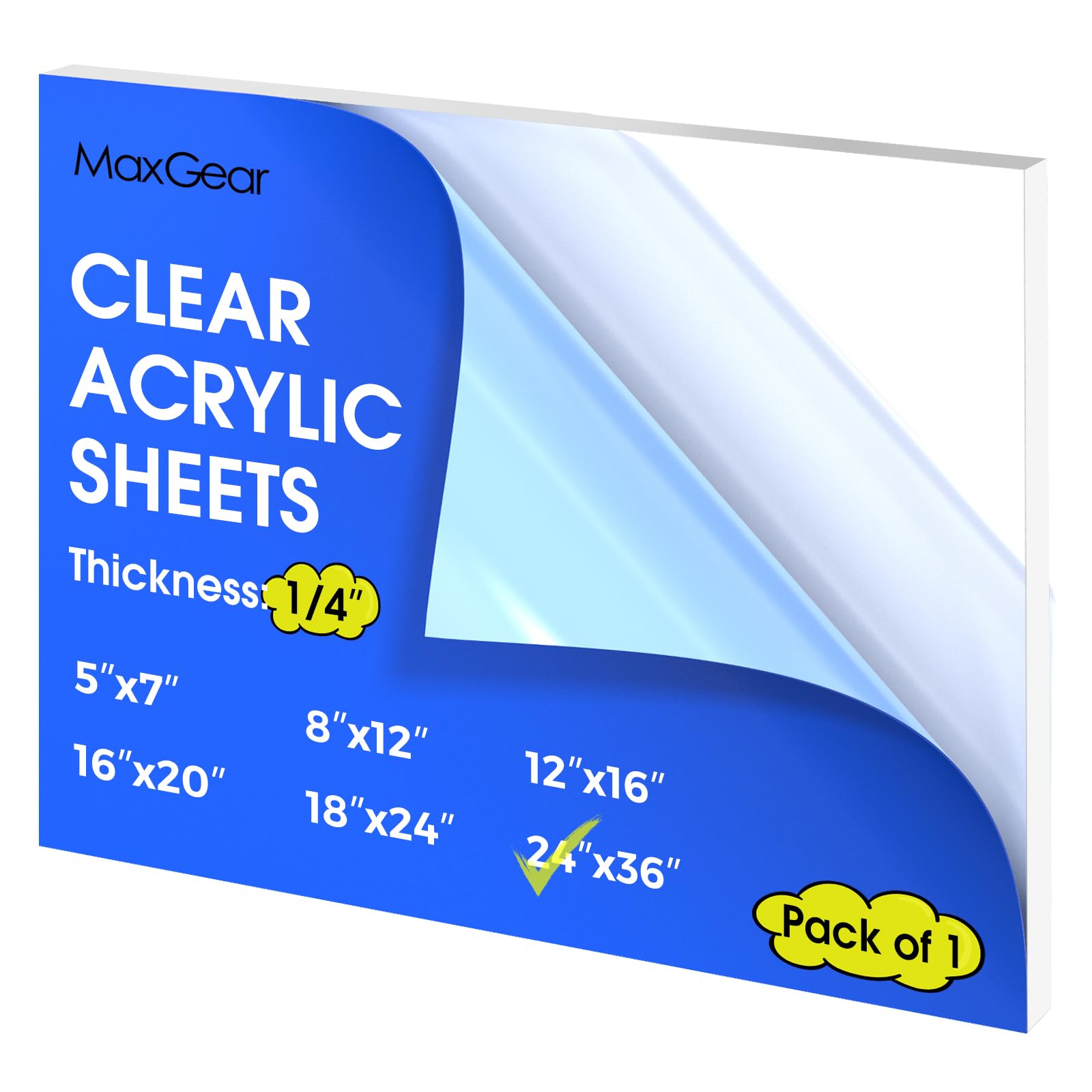 Photo 1 of MaxGear Plexiglass Sheets 24"x36" Acrylic Sheets 1/4 inch Thick Clear Plastic Cut to Size Board for Art, Crafts, Frames, Signs, DIY in Wedding, Party, 1 Pack