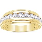 GEMVIO Anniversary Wedding Band For Men Round Sparkling White Cubic Zirconia Half Eternity Rings in 18K Gold Plated Jewelry Gift for Him