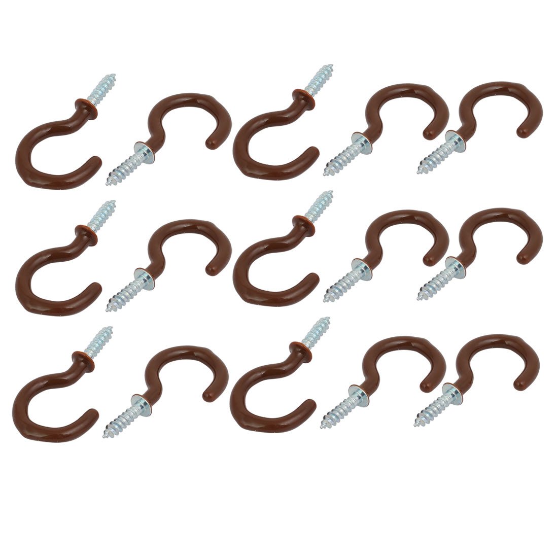 Sourcingmap 1 Inch Plastic Coated Screw-in Open Cup Ceiling Hooks Hangers Brown 15pcs