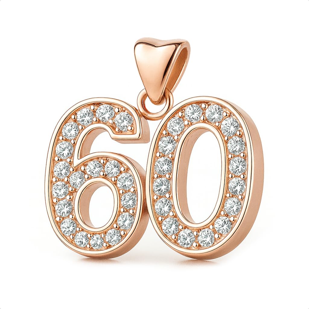 60 Charm Bead 925 Sterling Silver with Rose Gold for Pandora Moments Women's Charms Bracelet & Necklace - 60th Her Girls Women - Happy Birthday Gift Box