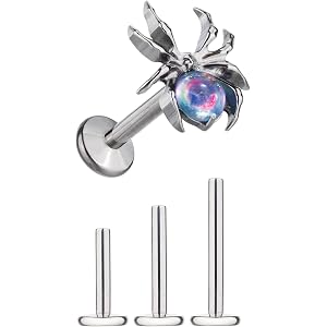 BAOSUOX 16G Titanium Aurora Opal Spider Threaded Labret Piercing Stud | ASTM F136 titanium, 6/8/10mm posts, flat back, for he