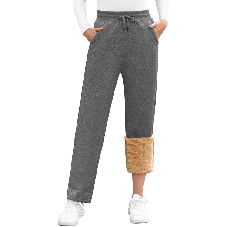 Voqeen Women's Fleece Jogger Pants - High Waisted Thermal Sweatpants With Pockets For Lounge & Casual Wear