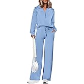 PRETTYGARDEN Women's 2 Piece Outfits Casual Lapel Half Zip Sweatshirts and Wide Leg Pants Tracksuit Sets