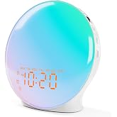 JALL Full Screen Dimmer Sunrise Alarm Clocks for Bedrooms, Wake Up Light with FM Radio, 25 White Noise Sleep Sounds, Bluetooth Speaker, Dual Alarms Bedside Clock for Heavy Sleepers