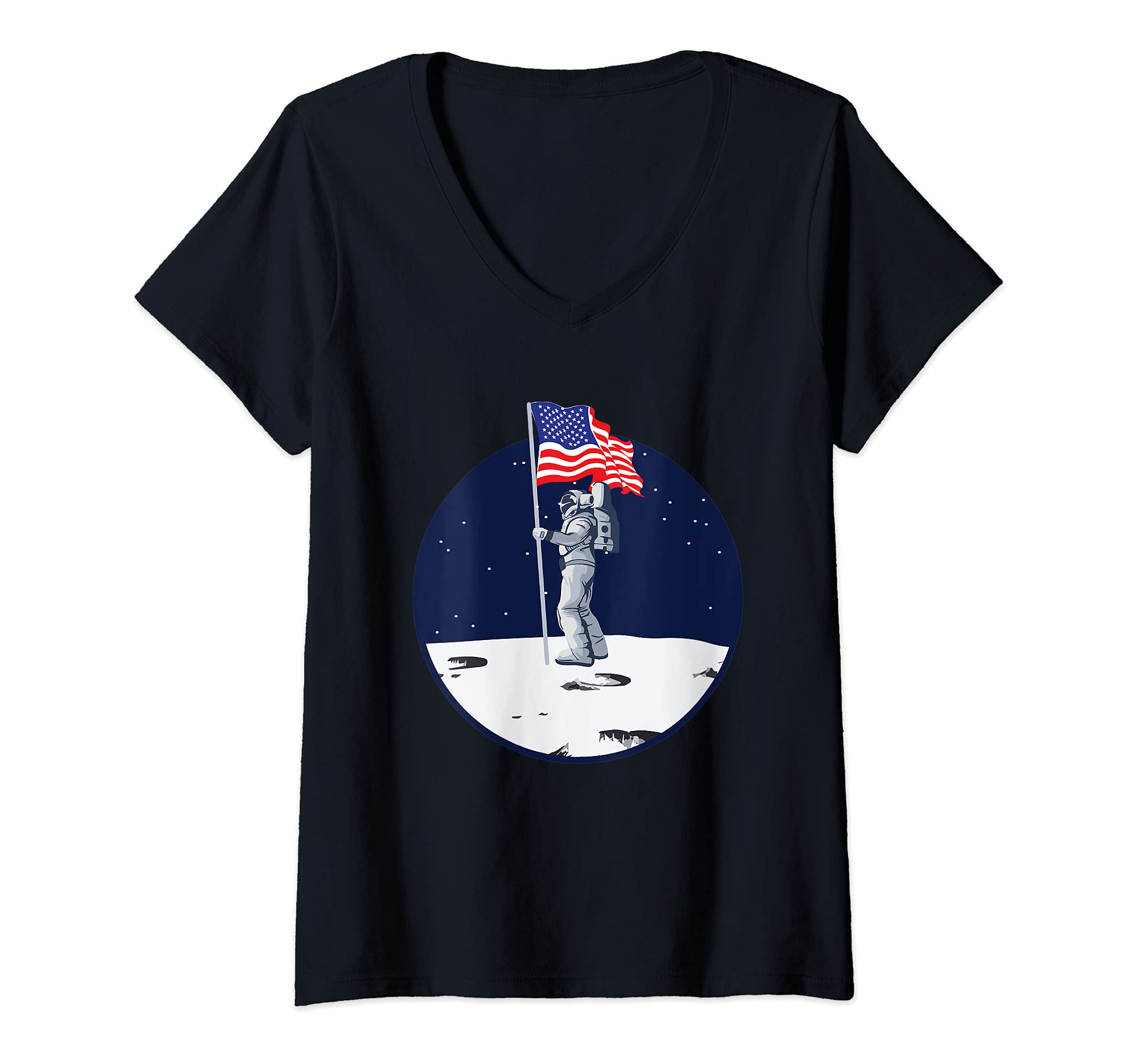 Womens US Flag Astronaut - Independence Day 4th of July Party V-Neck T-Shirt