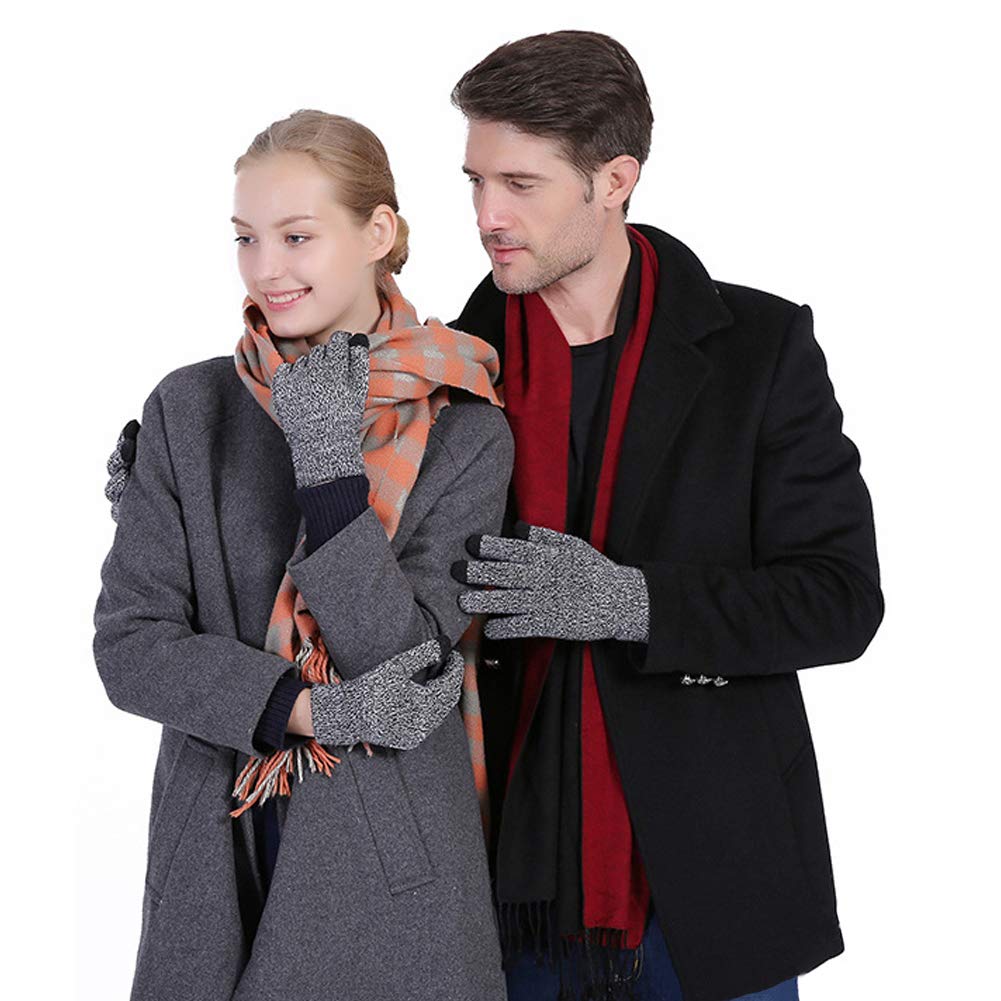 CFTech Winter Gloves Touch Screen Cold Weather Knit Glove for Men and Women - Thermal Soft Wool Lining - Stretchy Material (Gray)