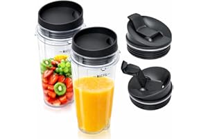 16oz Blender Cup Compatible with Ninja Blender BL660 BL740 BL770 BL780 BL810 QB3000, Single Serve Cup with Sip & Seal Lids fo