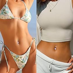 Beautidots 9PCS Belly Button Ring Pink Dangle