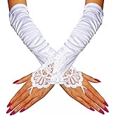 Casdre Long Fingerless Wedding Gloves Lace Satin Bridal Arm Sleeves 1920 Opera Gloves Cosplay Accessories for Women and Girls