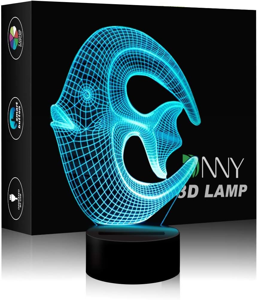 Strange Fish 3D LED Night Lamp Desk Lamp 3D Optical Illusion Visualization LED Night Lights Table Lamp 7 Colors Multicolored USB Power for Living Bed Room Bar Best Gift Toys for Boys and Girls