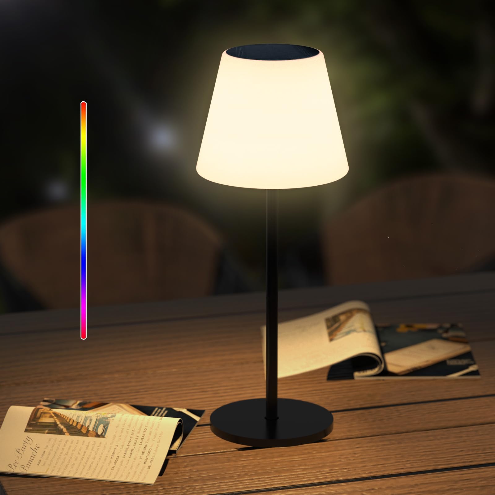 Ecvivk Solar Table Lamp Outdoor Lamp with Light Sensor, Dimmable Warm White and RGB LED Table Lamps,Cordless、Portable、Rechargeable Waterproof Outdoor Lamps for Patio、Garden,、Camping.