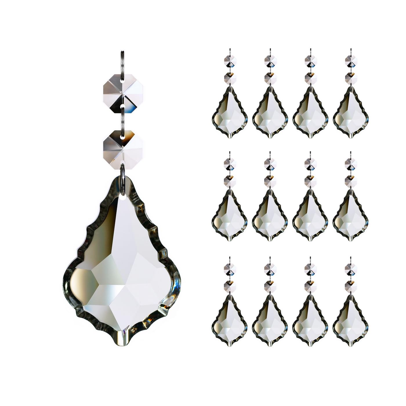 Photo 1 of 12pcs Crystal Chandelier Maple Leaf Prism Pendant Parts, 76mm Hanging Crystals Beads for Chandelier Wedding Decoration Clear