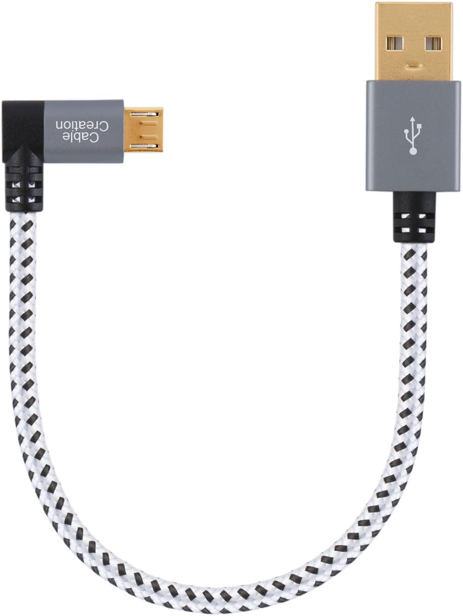 CableCreation Right Angle Micro USB 2.0 Braided Cable, 90 Degree Vertical Right Short USB 2.0 A