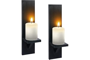 CEDARLUX Wall Candle Sconces Set of Two, Rustic Black Wood Wall Candle Holder Decor, Farmhouse Wooden Candle Holder Decor for Fireplace, Hallway, Living Room, Bedroom