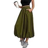 TuoGo Women's Black Bubble Skirt Elastic Waist Casual Party Y2K Puffy Hem A-line Long Skirts with Pockets