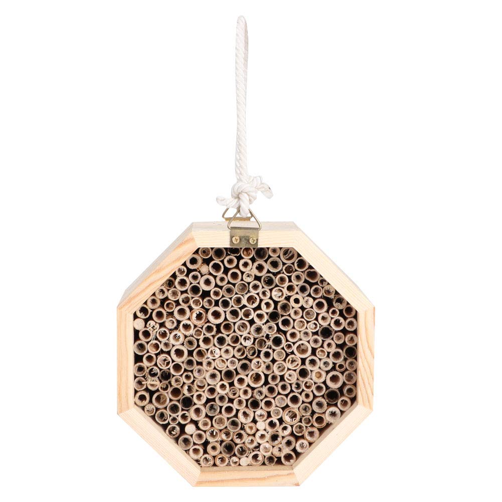 Yctze Bee House, 16 * 16 * 9 Wooden Insect Bee House Wood Bug Room Hotel Nesting Box for Outdoor Garden Decoration