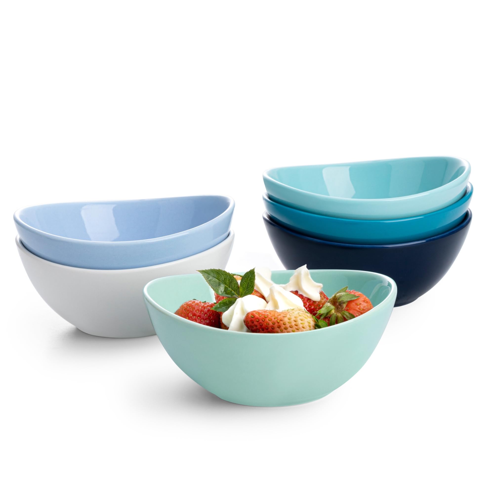 Photo 1 of **white bowl minor chip*Sweese 10 oz Small Porcelain Bowls - Set of 6 - Ceramic Serving Bowls versatile for Cereal, Fruit, Dessert, Ice Cream, Snack & Yogurt - Shaded of Blue Colored