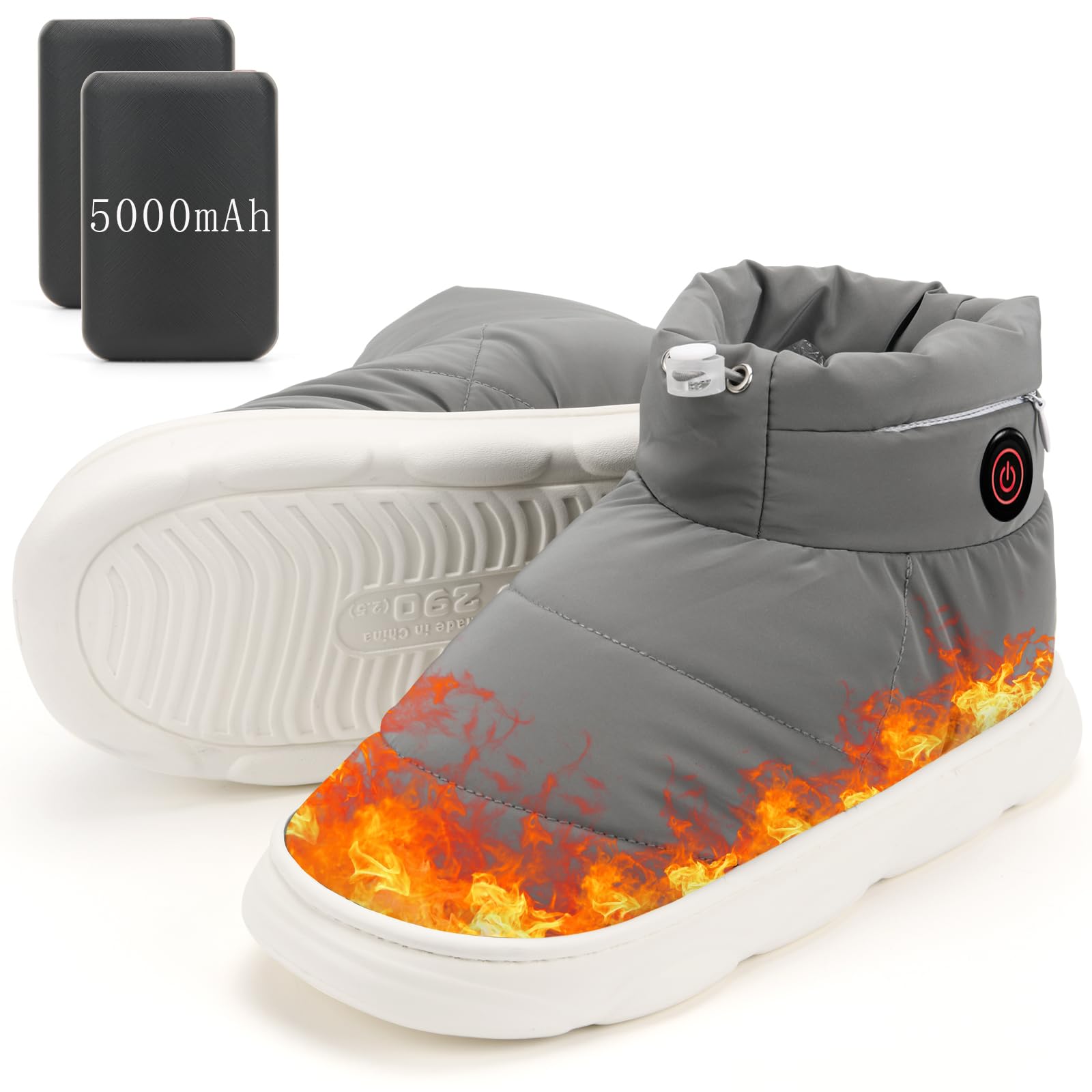 Photo 1 of Edeeca Heated Slippers Men Women, Non-Slip Wireless Foot Warmers Heating Thermal Shoes with 5000mAh Rechargeable Battery Keep Feet Warm for Women Men Winter Home Office Grey L