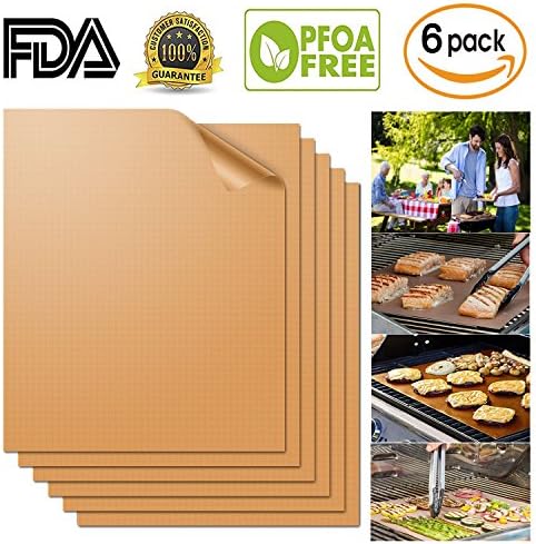 Aquablessing Copper Grill Mat 6 Set 15.75x13''| Non-Stick, Durable, Washable & PFOA Free | for Baking, Grilling, BBQ, Charcoal, Electric, Gas, Oven, Outdoors, Meat, Veggies, Pizza, Cookies & More