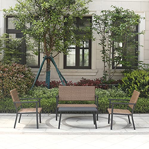 CHopetree Rectangle Patio Coffee Side Table for Outdoor use with Black