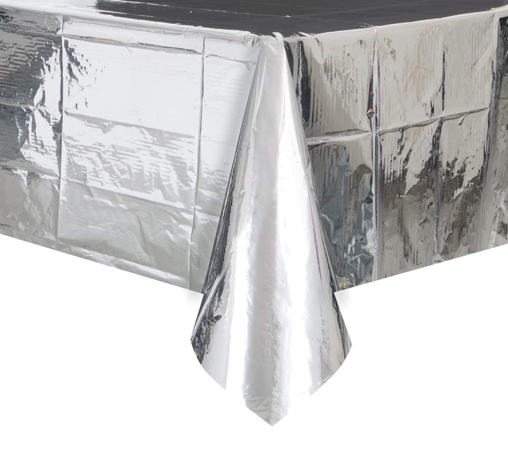 Elegant Silver Foil Rectangular Table Cover (137cm x 274cm) 1 Piece - Premium Quality, Perfect for Parties, Weddings & Events