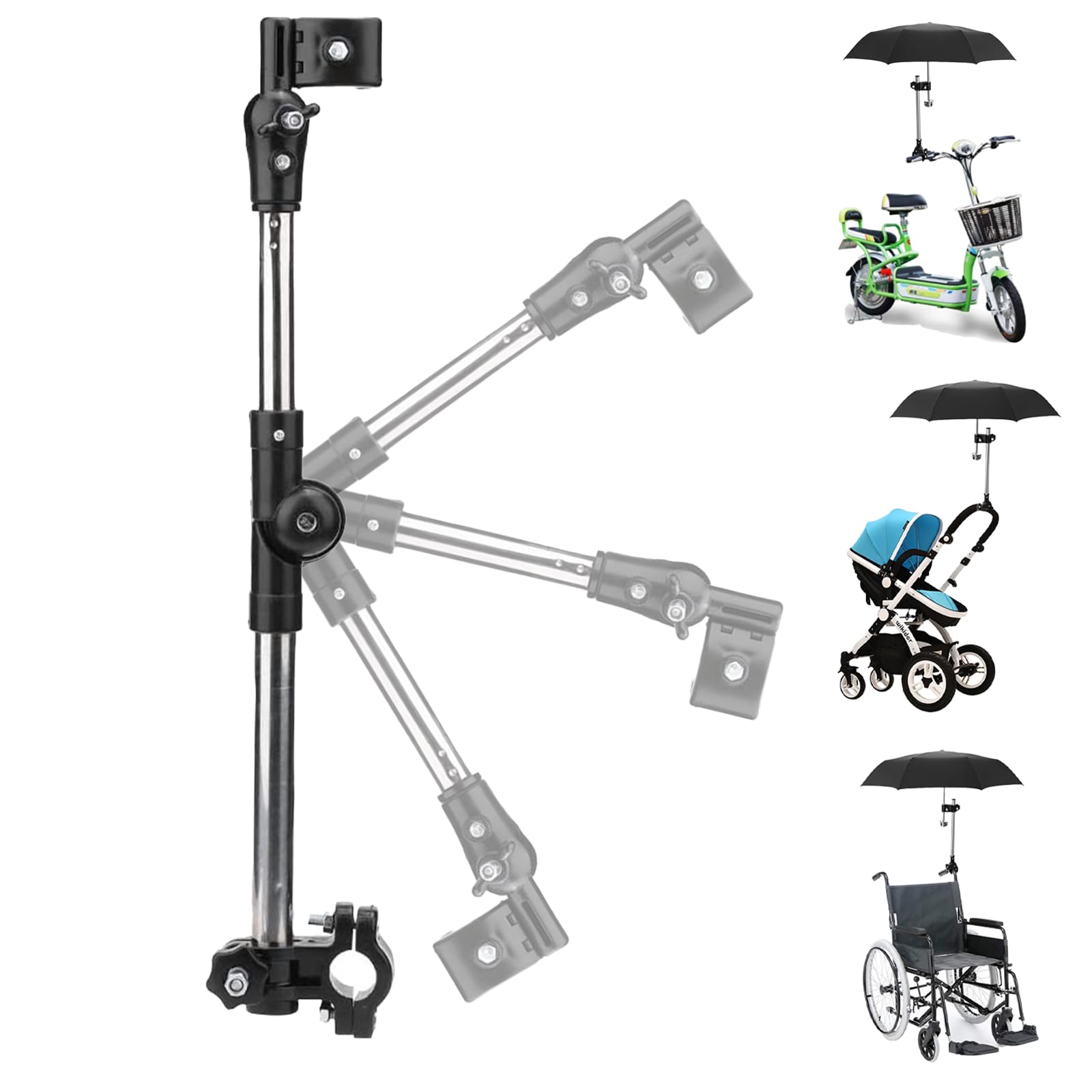 Umbrella Mount Holder, 180° Adjustable Umbrella Stretch Mount Stand Holder for Bicycle/Wheelchair/Walker/Stroller/Chair for Golf Cart