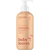 ATTITUDE 2-in-1 Shampoo and Body Wash for Baby, EWG Verified, Dermatologically Tested, Vegan, Orange and Pomegranate, 16 Fl Oz