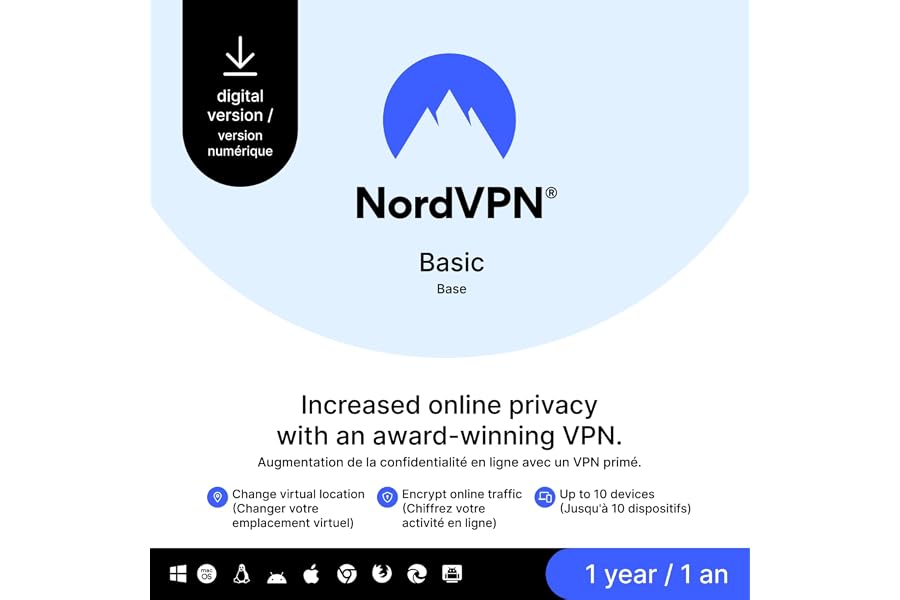 NordVPN Basic, 10 Devices, 1-Year, Premium VPN Software, Digital Code