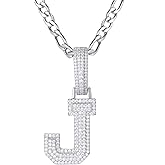 Moissanite Initial Necklace A–Z – Real D Color VVS1 Moissanite, 925 Sterling Silver Iced Out Letter Pendant, 24” Figaro Chain, Hip Hop Jewelry Personalized Gift for Men