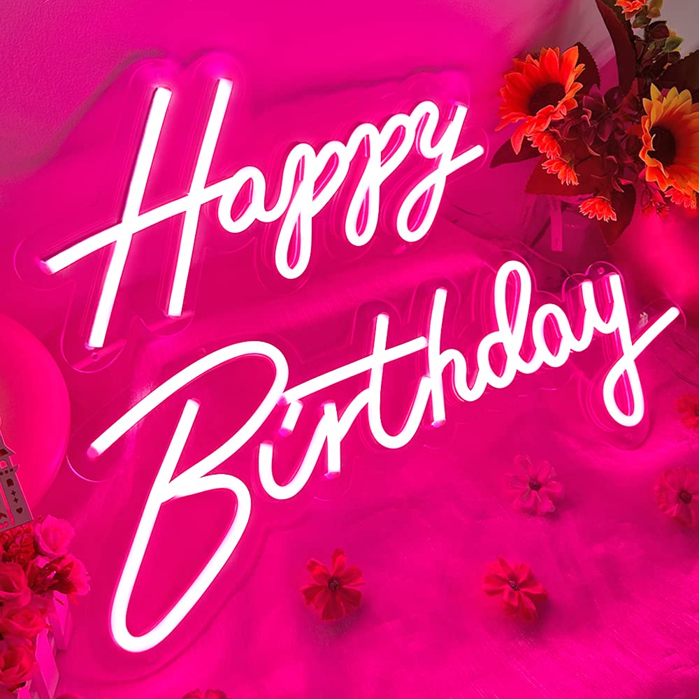 Photo 1 of 40"/23" Happy Birthday Neon Sign Large - Pink Happy Birthday Sign 12V - Happy Birthday Light Up Sign with Dimmable Switch - 2PCS Happy Birthday LED Sign for Backdrop, Party, Celebration, Decoration