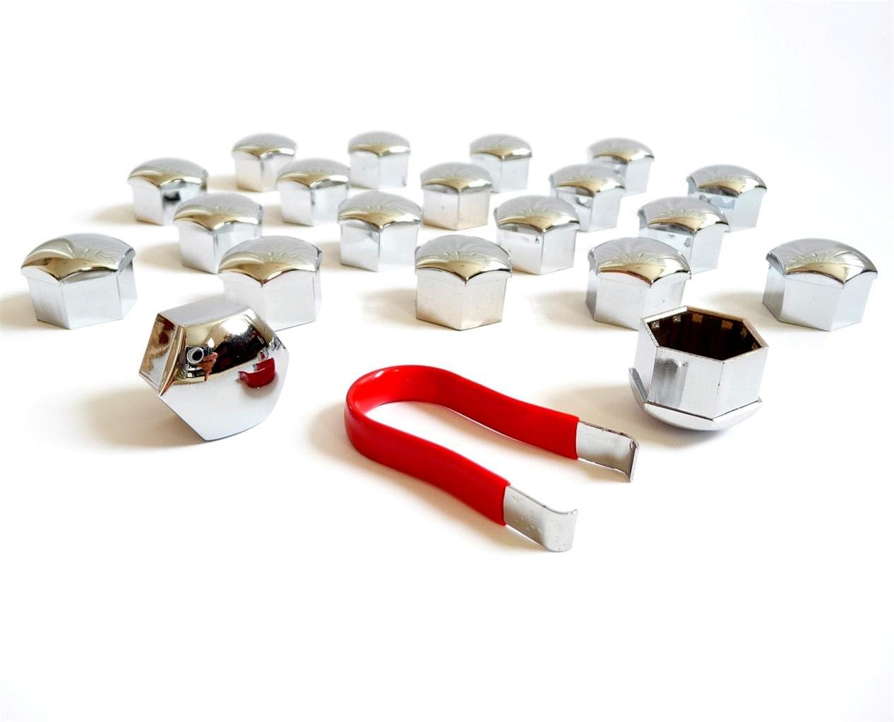 Euro Motorspeed (20) 17mm Chrome Lug Nut Lug Bolt Cap Covers + Extraction Puller Tool for BMW