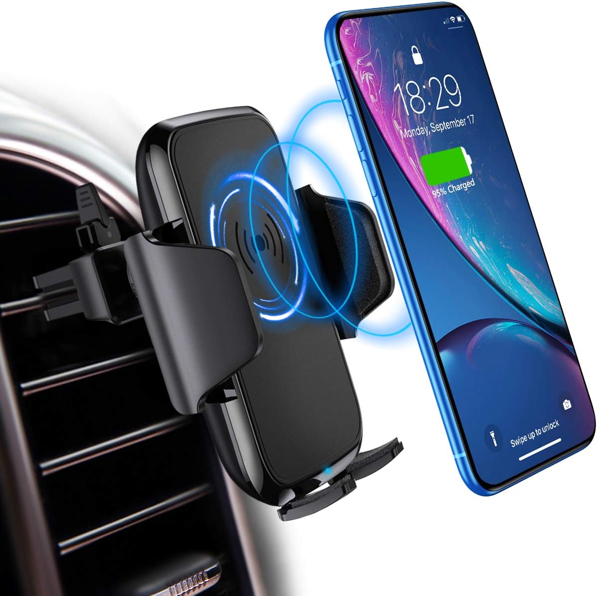 Wireless Charger Car Phone Mount, DesertWest Qi Wireless Charger Car Phone Holder,10W Charger for Samsung Galaxy S9/S8 /S8 Plus,Standard Charge Compatible iPhone X/8/8 Plus and Other Qi-Enabled Device