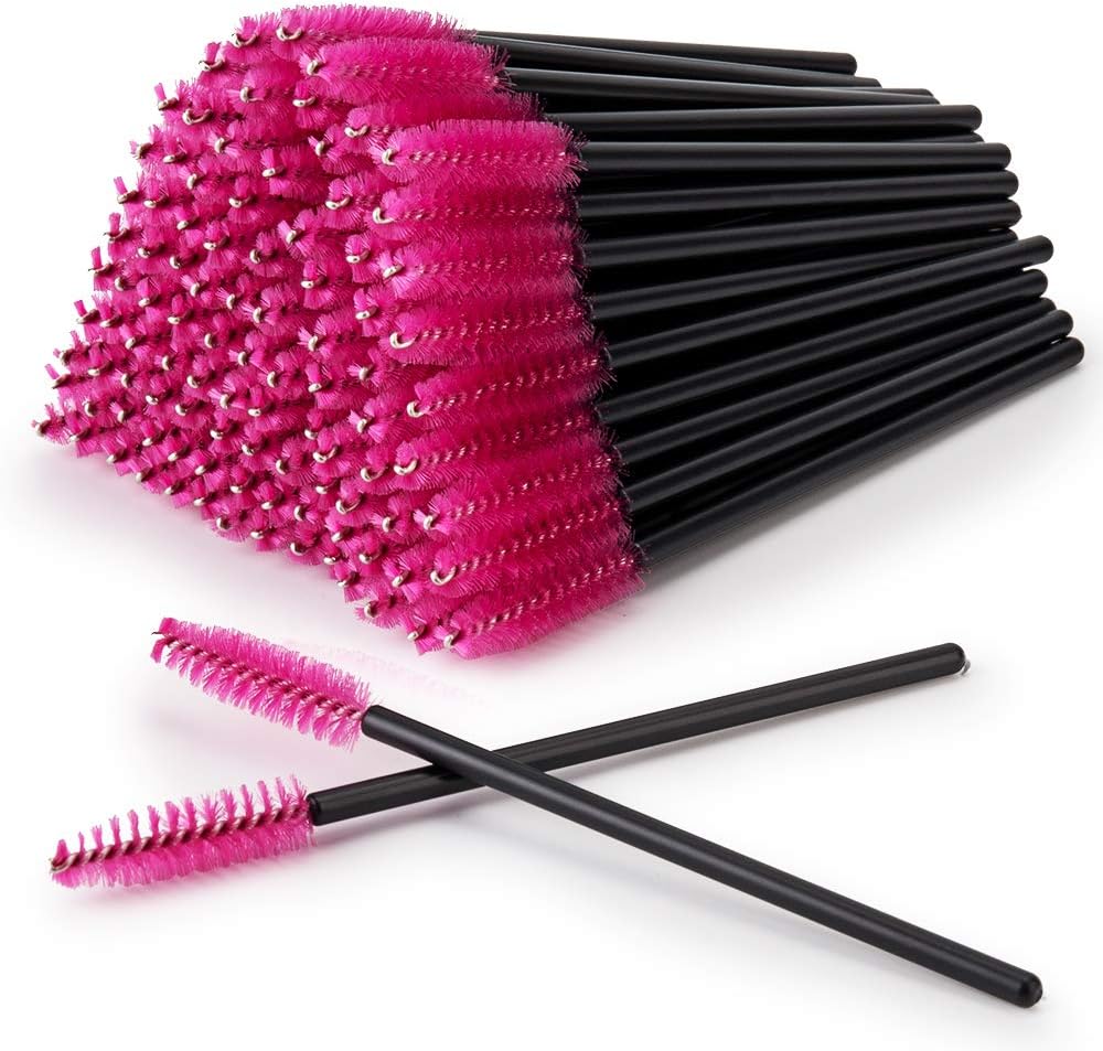 100 PCS Disposable Eyelash Brushes Tools, Hopttreely Premium Mascara Brushes Wands Eyebrow Applicator Makeup Kits (Black-Rose)